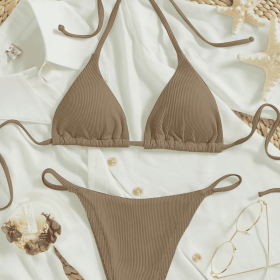 Factory Wholesale Women's Sexy Small Rib Bikini Tie Bikini Set Two Piece Swimsuit Beach Wear (Option: Style12-L)